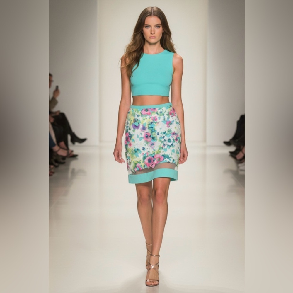 Anthropologie Floral Eva Franco Multicolored Embellished Bubble Midi Skirt